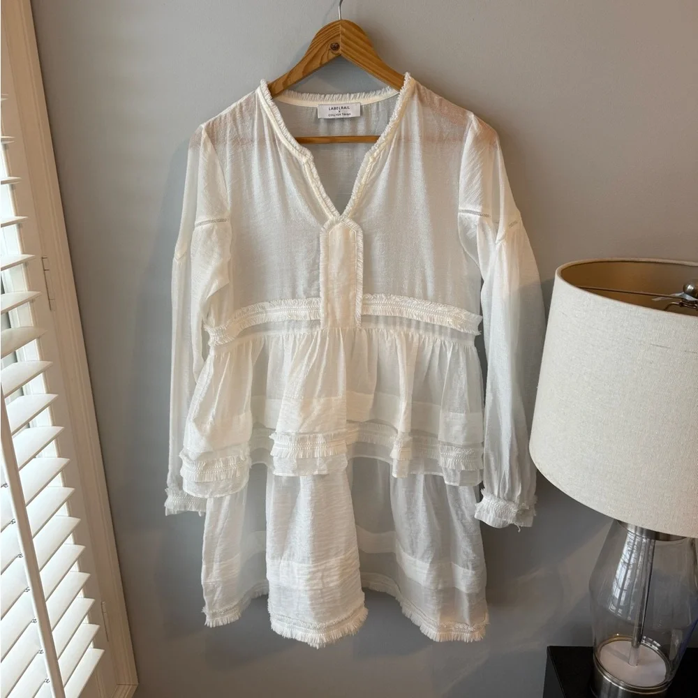 Labelrail‎ x Collyer Twins sheer mini dress with tiered skirt White